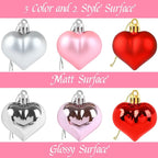 CCINEE 36pcs Valentine's Day Heart Shaped Ornaments, Red Pink Silver Plastic Heart Shaped Baubles Romantic Valentine's Day Hanging Decorations for Home Valentine Tree Wedding Anniversary Party