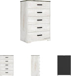 Signature Design by Ashley Shawburn Rustic 5 Drawer Chest of Smooth-Gliding Drawers and Safety Stop, White & Gray