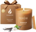 Natur IX Embrace Scented Candles for Home | Velvet & Vanilla | Natural Non Toxic Soy Candles with Essential Oils | 50 H Long Burning