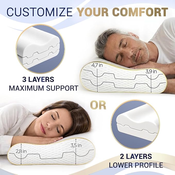 Royal Therapy 2-Pack Queen Memory Foam Pillow, Cervical, Queen Contour Pillow, Orthopedic Pillow for Neck Support, Neck Pain, Side Sleepers, CertiPUR-US