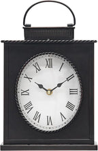 MODE HOME Vintage Mantel Clock, Large Rustic Distressed Metal Table Clock with Handle, Silent Non-Ticking Quartz Movement, Antique Brown Fireplace Shelf Desk Clock for Living Room Bedroom Office