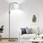 【Upgraded】 Dimmable Gray Floor Lamp, 1203 Lumens LED Bulb Included, Arc Floor Lamps for Living Room Modern Standing Lamp with Gray Linen Shade, Tall Lamp for Living Room Bedroom Office Reading Room