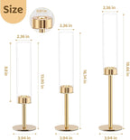 Gold Hurricane Candle Holders Set of 3, Tall Metal & Windproof Glass Taper Candle Holders, Brass Candlesticks Holder Decorations, Table Centerpieces for Weddings, Christmas, Parties, Fireplace Decor
