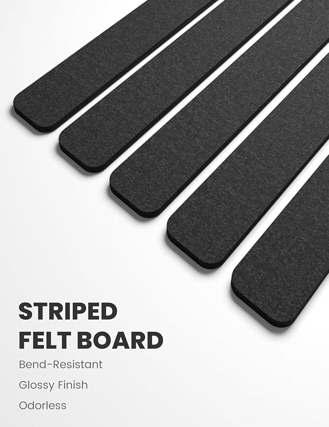 Fluxynara Cork Board Alternative Felt Strip Board 5-Pack 13"x2", Office Pin Board with 35 Push Pins, Adhesive Install for Bedroom Door & Home Office(Black)