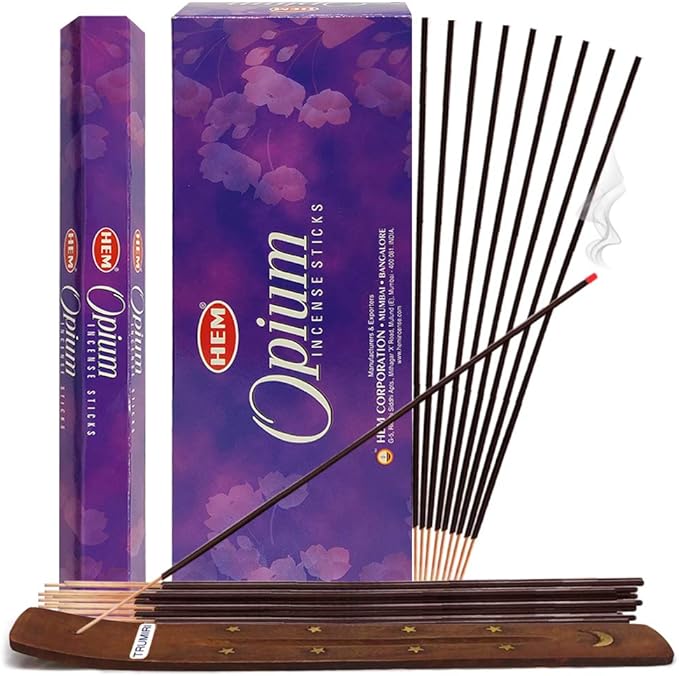 TRUMIRI Opium Hem Incense Sticks & Holder Bundle: 121 Pieces (6 Packets of 20, 1 Set)