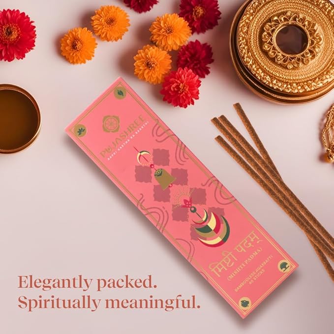 Pujashree Bambooless Agarbatti Incense Sticks 40 pcs 8 Inches | 100% Natural Charcoal Free Agarbatti Sticks | Long Lasting Burn | Woody Aroma | Neelgandha Fragrance (Mishti Padma)