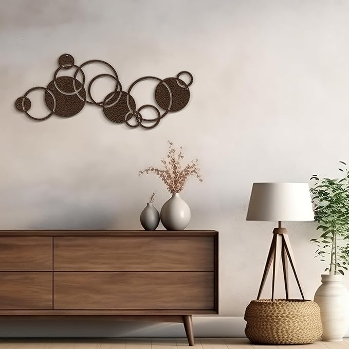 SIGNLEADER Metal Wall Art Decor Circle Shapes Minimalist Modern Abstract Wall Sculpture Hangings Home Decoration for Living Room, Bedroom, Bathroom, Kitchen, Outdoor - 24" Bronze