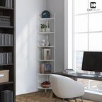 CAPHAUS 6 Tier Corner Shelf, 71.1-Inch Tall Bookshelf, Display Rack With Metal Frame, Round Shelf Unit, Stand for Bathroom, Living Room, Home, Office, White