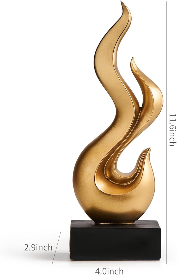 Modern Abstract Art Table Decoration, Gold Decor Flame Statue for Living Room Home, Black Shelf Decor Accents, Abstract Art Resin Sculpture for Dining Room, Office & Coffee Table Centerpiece (Gold)