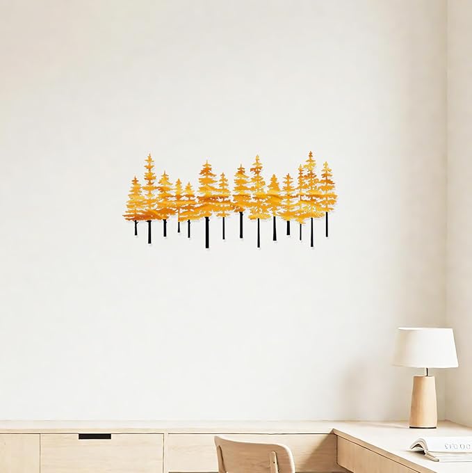 Jidecor Metal Pine Tree Wall Art Decor Nature Home Decor Cedar Trees Metal Sign Wall Decorations for Living Room, Forest Decor, Nature Lover Gift (Black Yellow)