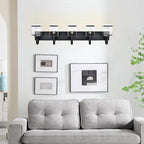 5 Light Vanity Light Bathroom Lighting Fixtures,Black Cage Vintage Wall Sconces Lighting,40.2 Inch Bath Wall Mounted Lights with Clear Glass Shade Bathroom Vanity Light for Living Room