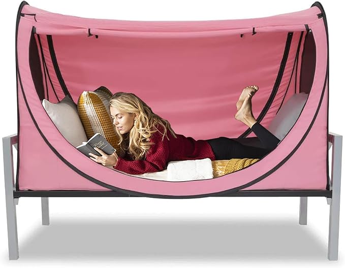 Privacy Pop up Eclipse Bed Tent Bed Drapes (Pink, Twin)