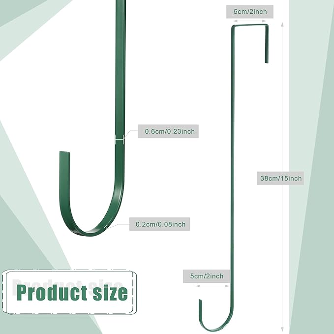Hotop 15 Inch 6 Pcs Wreath Hangers for Front Door Over The Door Hanger Hooks Steel Wreath Doors Hangers Clothes Towel Hooks Holder for Christmas Halloween Front Decorations Welcome Sign(Green)