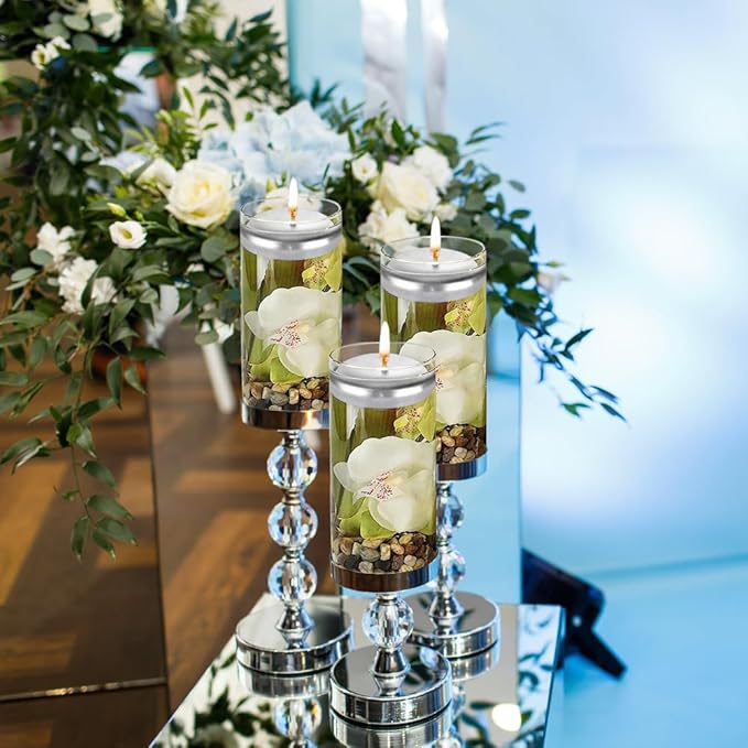 Floating Candles 3 Inch Unscented Dripless Wax 13-15Hours Burning,36Pack Wedding Party Candles,for Centerpieces Suitable for Cylindrical Vases,Swimming Pool,Restaurant Decor (Silver)