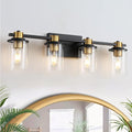 LOUSACE Bathroom Light Fixtures Black and Gold, 4 Light Bathroom Vanity Light, Modern Bathroom Light over Mirror with Clear Glass Shades, Brushed Gold Socket Wall Vanity Lighting Fixtures for Bathroom