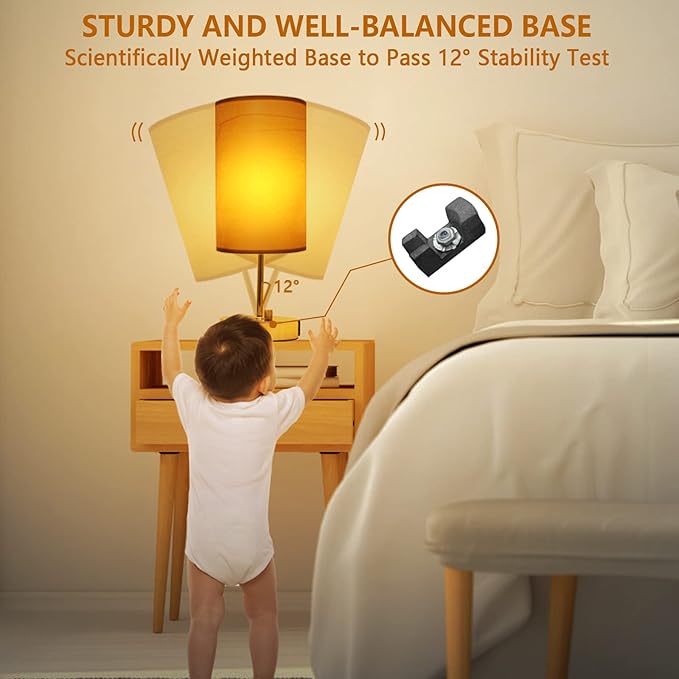 HiBay 17.75" Dimmable Bedside Table Lamp with Charging Station - 2 USB Ports & AC Outlet, Vintage Gold Nightstand Light with Parchment Shade for Bedroom Kids Room Dorm, Bulb Included