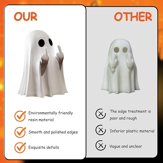 Halloween Ghost Figurine, Funny Resin Middle Finger Ghost Statue, Cute Decor for Halloween Decorations Indoor, Porch and Desk Spooky Home Decor Gifts