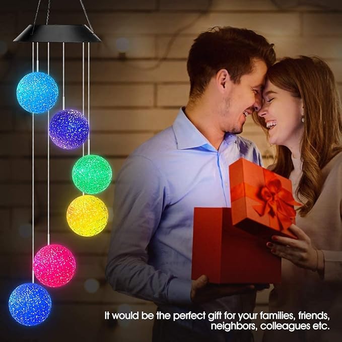 AceList Color Changing Solar Power Wind Chime Crystal Ball Wind Chime Wind Mobile Portable Waterproof Outdoor Windchime Light for Patio Yard Garden Home
