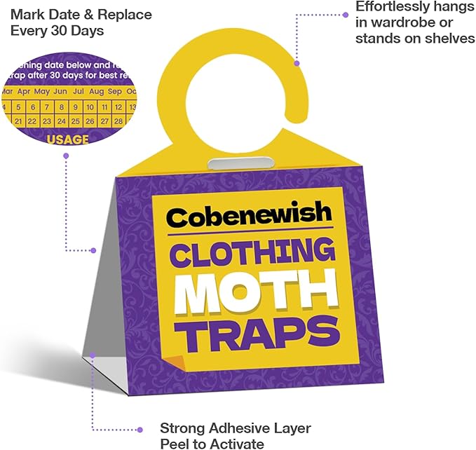 14 Pack Premium Clothes Moth Traps for House Indoor, Double Potent Pheromone Sticky Glue Moths Killer Repellent for Closet Organizers & Storage No Mothballs Odor Home Pest Control Trap