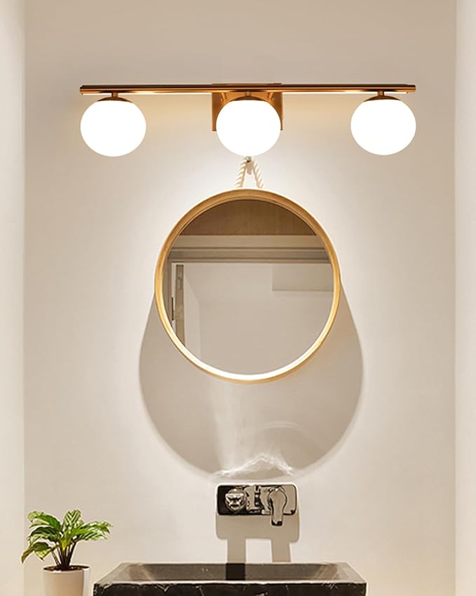 New Bathroom Vanity Light Fixtures 3 Lights Brushed Brass Glass Shade Modern Wall Bar Sconce Over Mirror