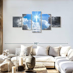 Elephant Stock Stairway To Jesus Christ Wall Art Multi Piece Canvas - 5 Panel Christian Pictures Decor - Digital Design Canvas Print - Christian Wall Decor - 68" X 30"