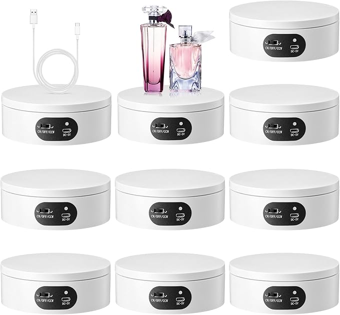 Hoteam Turner Cup Rotating Display Stand for Epoxy Glitter Tumbler Display Turner 360 Degree Tumbler Spinner Automatic Spinning Rotating Platform Mute Photography Turntable(White,10 Pcs)