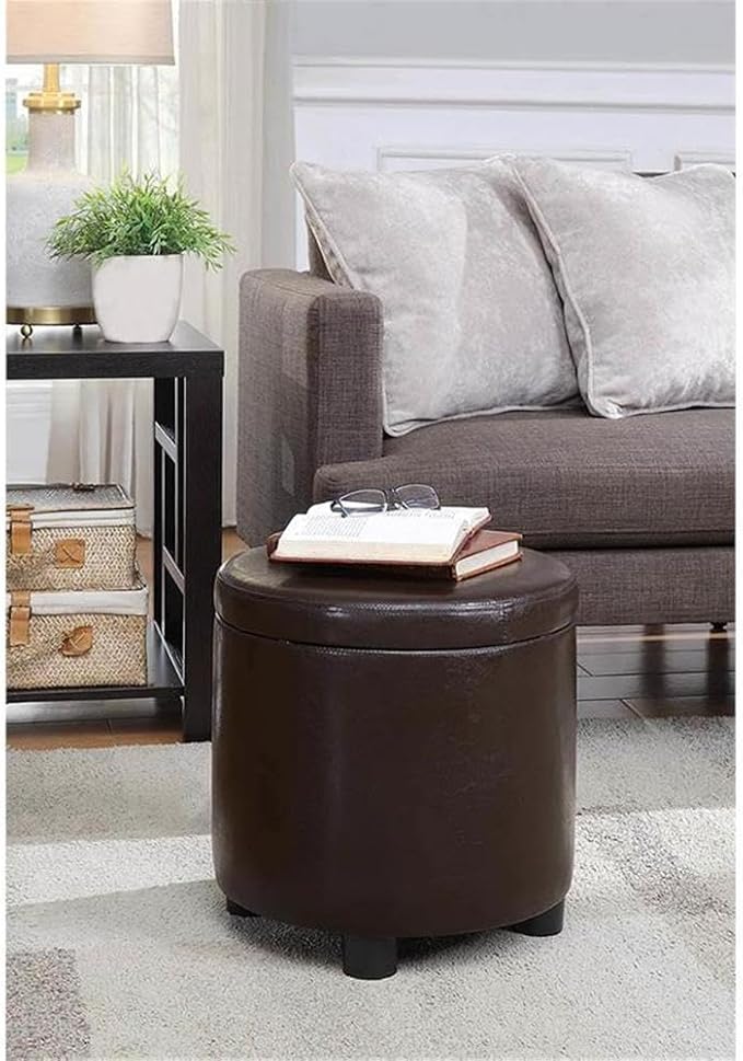 Designs4Comfort Round Accent Storage Ottoman with Reversible Tray Lid