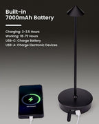 Cordless Led Table Desk Lamp 2 Pack, 7000mAh Battery Outdoor Table Light Waterproof for Restaurant Patio Camping Home Decor, USB-A Output, Brightness Memory, Dimmable