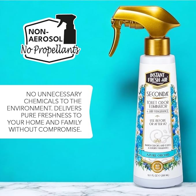 'Seconda' Toilet Spray - Bathroom Air Freshener & Toilet Bowl Odor Eliminator - For Home, Business, School - Bathroom Deodorizer Portable for Travel - Orchid Fragrance - 10.1 fl oz.