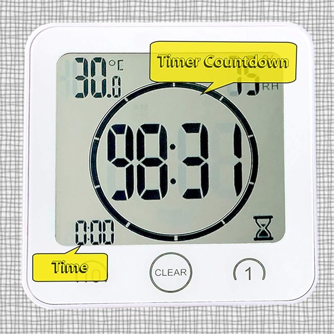 Waterproof Bathroom Wall Clock and Timer, Digital Water Resistant Hanging Timer for Shower, Large Display Kitchen Cooking Countdown Timers, Mirror Suction Clock with Temperature Humidity Meter (Pink)