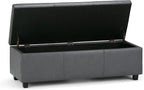 SIMPLIHOME Avalon Storage Ottoman Bench - 48 inch Wide Upholstered Vegan Leather Rectangular Lift-Top Ottoman in Stone Grey, Contemporary Storage Bench for Living Room with High-Density Foam