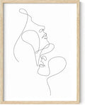 Minimalist Face to Face Wall Art Two Portraits Continuous Line Drawing 12x16 Inch Oak Wood Beige Framed Modern Aesthetic Profile Print for Bedroom Decor
