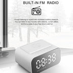 IHAO 7in1 Multifunctional Digital Alarm Clock with 15W Fast Wireless Charger Bluetooth Speaker LED Display Clock FM Radio TF Card, AUX Input, USB Port Dual Alarm for Bedroom and Office-BT510 White