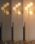 Lightdot Dimmable Globe Floor Lamp Mid Century Modern Floor Lamp with 5Pcs 3000K Bulbs Included Stepless Brightness Adjustable Gold Standing Lamps for Living Room/Bedroom/Sofa Beside/Corner Decor