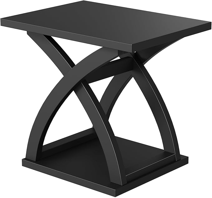 ChooChoo End Side Table, Modern End Table with Storage Shelf, X-Design Side Table Living Room (Black)