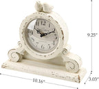 NIKKY HOME Vintage Mantel Table Clock with 2 Birds, Silent Non-Ticking Battery Operated Desk Shelf Rustic Wooden Clock for Living Room Decor - Distressed White