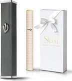 SURI Mezuzah for Door with Printer Scroll - 5.5 Inch Gray Aluminum Contemporary Mezuza Holder with Printed Scroll, Fits a 5 Inch Scroll, Self-Stick Adhesive, Gift Box Included
