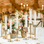 VINCIGANT 6PCS Gold Candle Stick Holders Centerpieces for Tables, Metal Candlesticks Holder with Acrylic lampshade for Parties, Valentine's Day, Birthday,Wedding Decorations
