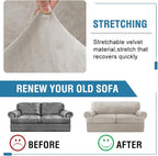 H.VERSAILTEX Sofa Cover 3 Piece T Cushion Sofa Slipcovers Thick Velvet Couch Cover Stretch T Cushion Sofa Covers for 2 Cushion Couch with 2 Individual T Cushion Covers Washable, Oatmeal
