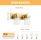 Vanity Light Fixture,2-Light Vanity Light for Bathroom,Brushed Gold Bathroom Vanity Lighting Over Mirror with Square Clear Glass Shade for Restroom