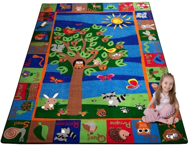 KIDCARPET.COM Forest Fun Rectangle Classroom Rug | Bordered Area Rug for Preschool Daycare Learning, 6' x 8'6"
