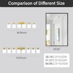 6 Light Gold Bathroom Vanity Light for Large Mirror, Gold Vanity Lights for Bathroom with Milky White Frosted Glass Shades, 38 inch Wall Lamp for Mirrors Living Room E26 Base