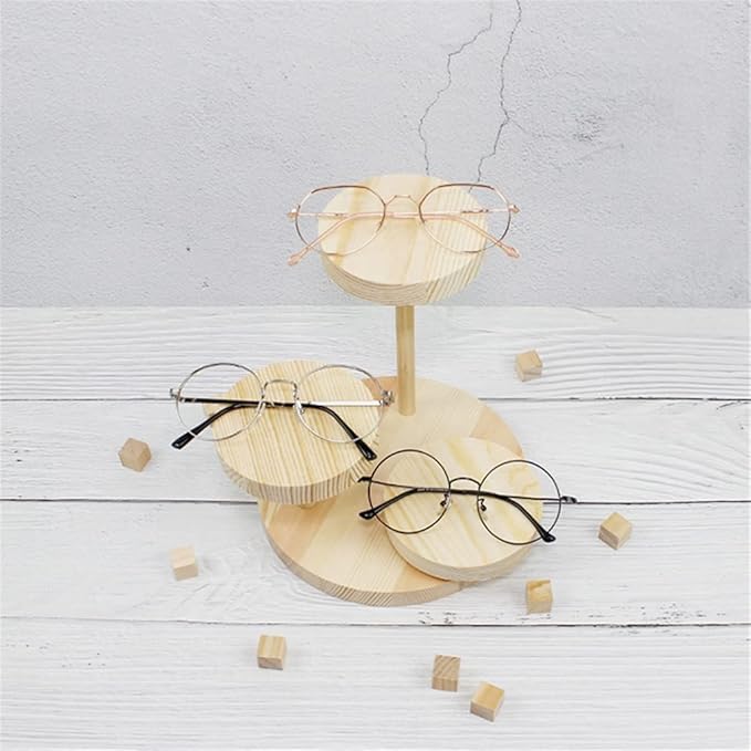 Wood Sunglass Display Racks Shelf Eyeglasses Show Stand Jewelry Holder for 3 Pairs Glasses Showcase