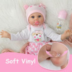 Reborn Baby Dolls Girl 22 Inch Realistic Silicone Baby Doll, Real Life Bebe Dolls Lifelike Handmade Soft Vinyl Cloth Body with Feeding Kit Toys Gifts for Kids 3+ (Lucia)