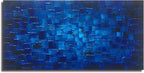 MyArton Textured Abstract Squares Canvas Wall Art Hand Painted Modern Dark Blue Oil Painting Picture for Home Decoration Ready to Hang 40x20inch