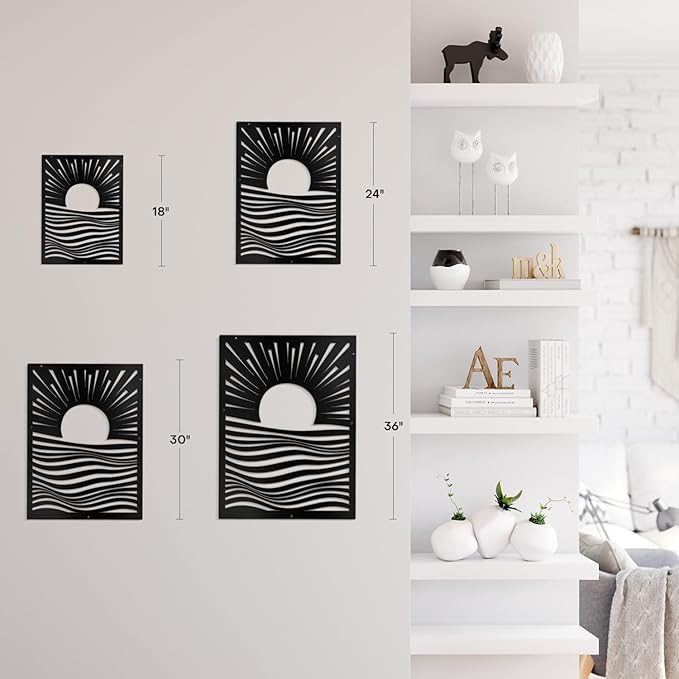 SIGNLEADER Metal Wall Art Decor Moons in Landscape Minimalist Modern Abstract Wall Sculpture Hangings Home Decoration for Living Room, Bedroom, Bathroom, Kitchen, Outdoor - 36" Black