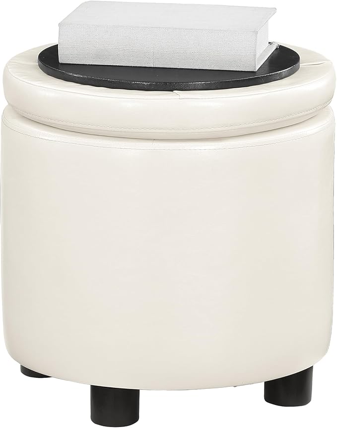 Designs4Comfort Round Accent Storage Ottoman with Reversible Tray Lid
