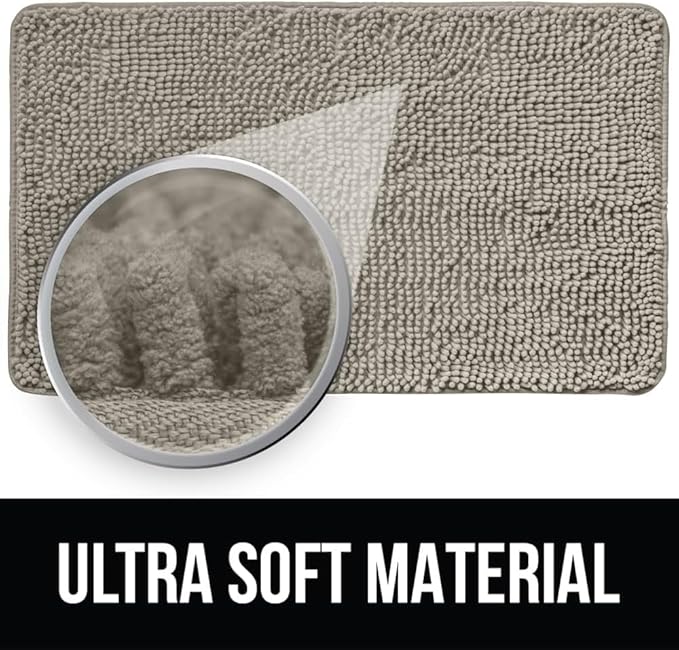 KANGAROO Bathroom Rugs, Chenille Soft Absorbent Bath Rug, Shaggy Shower Mat, Quick Dry Machine Wash Bathmat, Plush Carpet Mats for Tub, Bathtub and Room Home Decor Accessories, 24x17, Beige