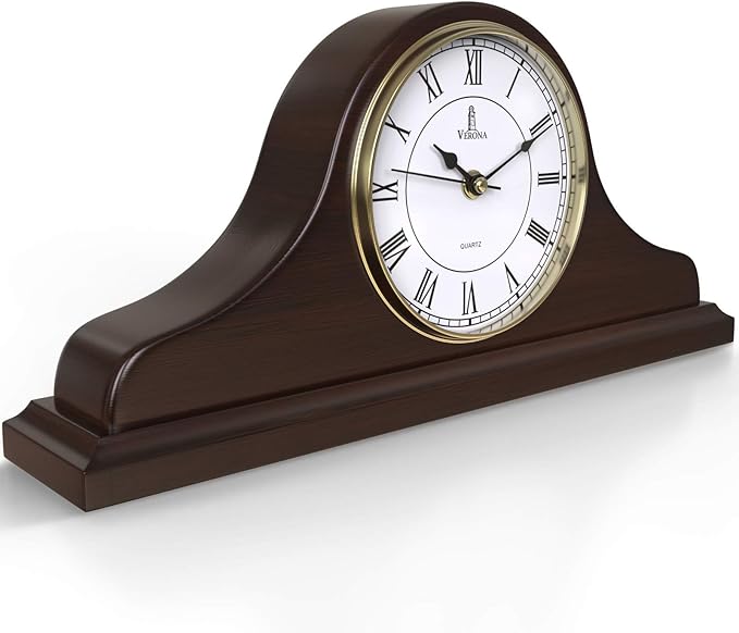 Mantel Clock Battery Operated - Wooden Mantle Clock - 15x7.5 - Silent, Made of Real Wood & Easy to Read - for Living Room Decor Above Fireplace Mantel, Office, Shelf, Table & Home Décor Gift