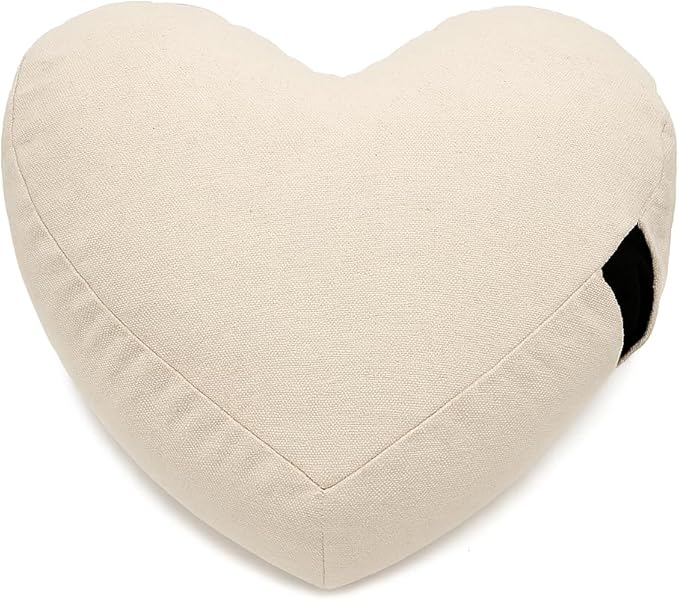 Heart Shaped Zafu Meditation Pillow for Yoga - Organic Buckwheat Filled Valentines Heart Pillow - Zen Kneeling Prayer Pad for Sitting on Floor, Yoga Cushion - Made in USA - 14"X16", Natural
